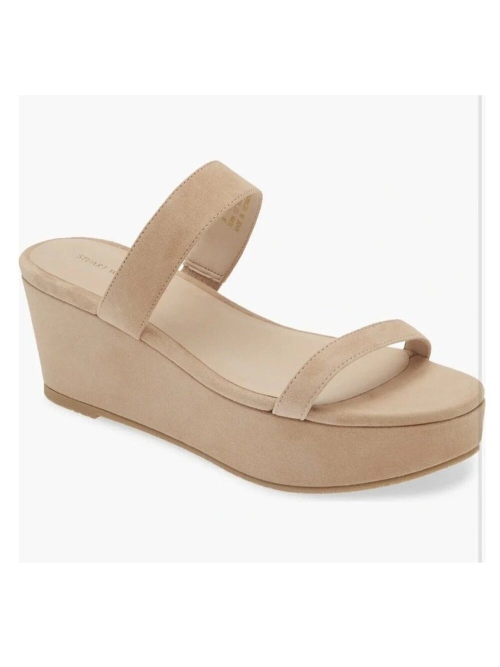 $450 Stuart Weitzman Boardwalk Flat Wedge Slide Sandal SUEDE NUDE 9.5 (DD20)